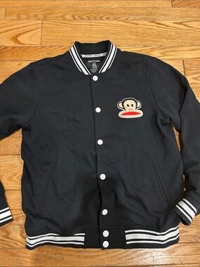 Paul Frank Black Varsity Jacket with Monkey Logo and White Trim